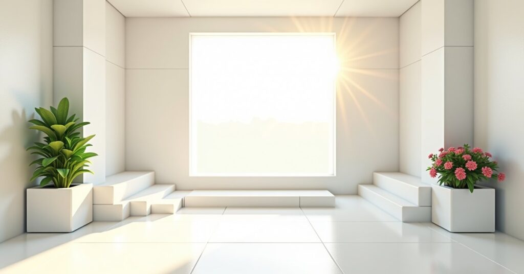 Clean white blocks of quartz forming walls and pillars in a bright modern Minecraft interior.