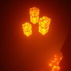 Bright yellow glowstone blocks glowing on the ceiling of a Minecraft Nether cavern above dark netherrack and lava.
