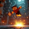 Minecraft player diving down with a mace to land a smash attack on a mob inside a trial chamber