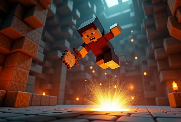 Minecraft player diving down with a mace to land a smash attack on a mob inside a trial chamber