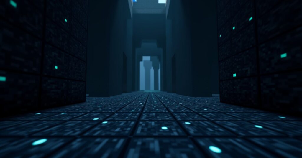 Sculk blocks covering the dark floor of a Minecraft Deep Dark biome near an ancient city