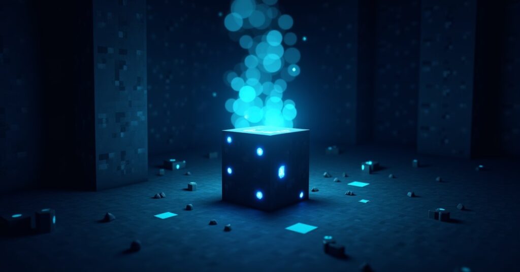 A glowing sculk catalyst block in Minecraft's deep dark biome, surrounded by spreading sculk on the cave floor.