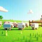 A flock of colorful Minecraft sheep grazing on a grassy plains hillside