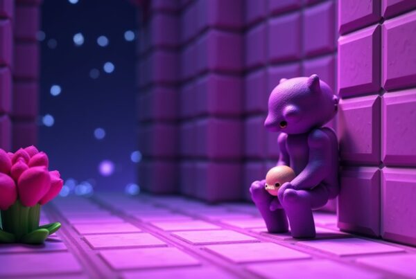 Purple shulker peeking out of its shell on a purpur wall in a Minecraft end city