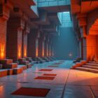 Inside a Minecraft trial chamber with tuff walls, copper bulbs, a trial spawner, a breeze, and a vault