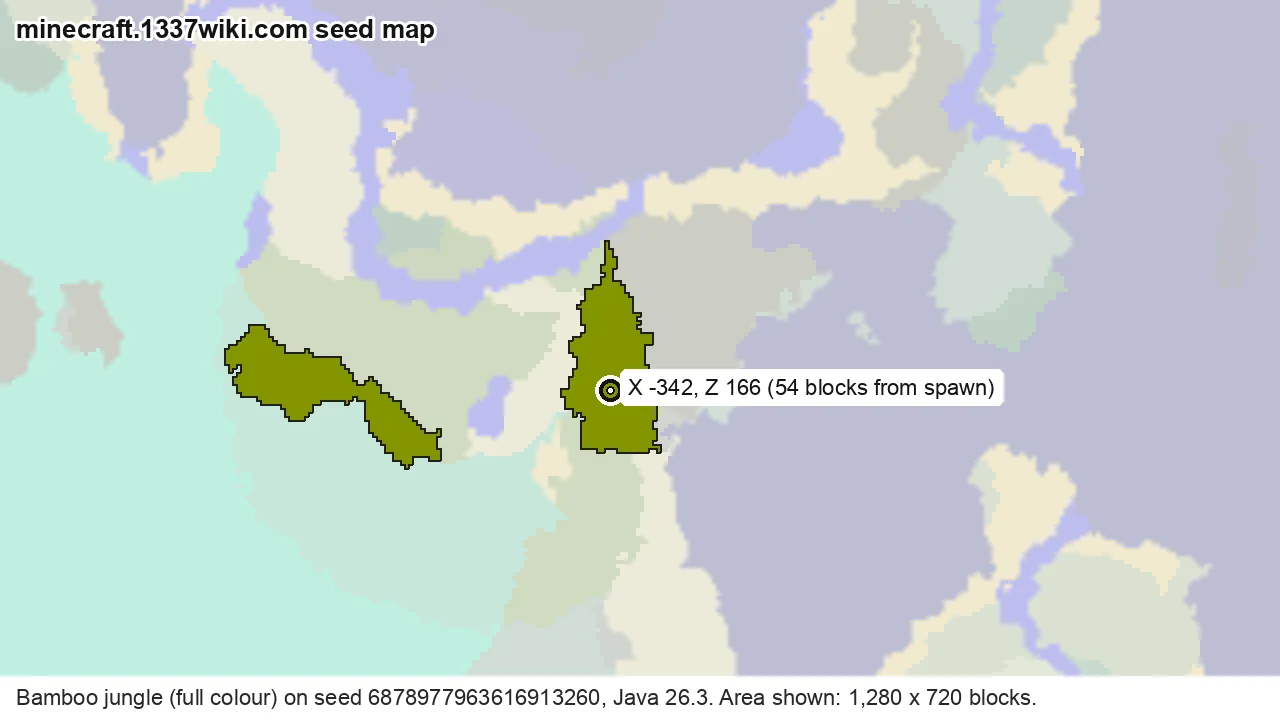 Seed map of bamboo jungle on Java seed 6878977963616913260 near X -342, Z 166