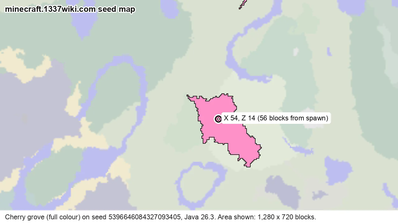 Seed map of cherry grove on Java seed 5396646084327093405 near X 54, Z 14
