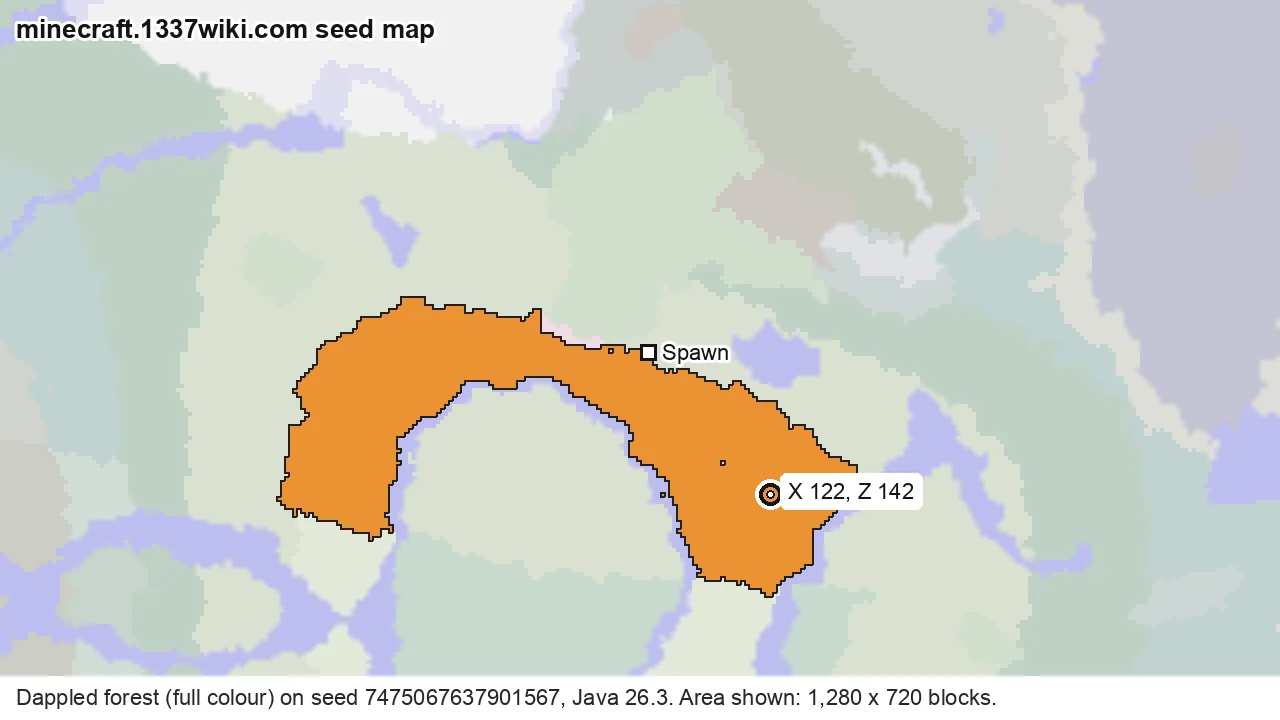 Seed map of dappled forest on Java seed 7475067637901567 near X 122, Z 142