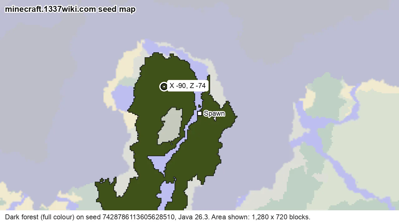Seed map of dark forest on Java seed 7428786113605628510 near X -90, Z -74
