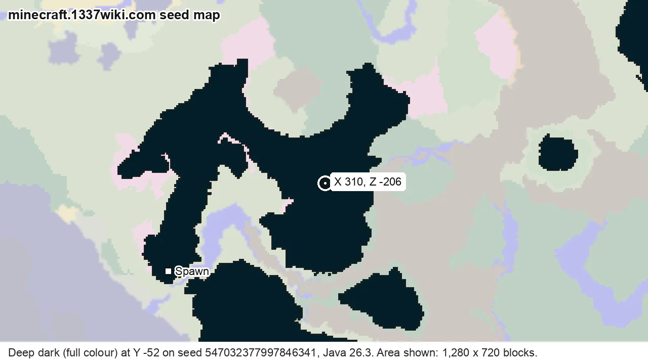 Seed map of deep dark on Java seed 547032377997846341 near X 310, Z -206