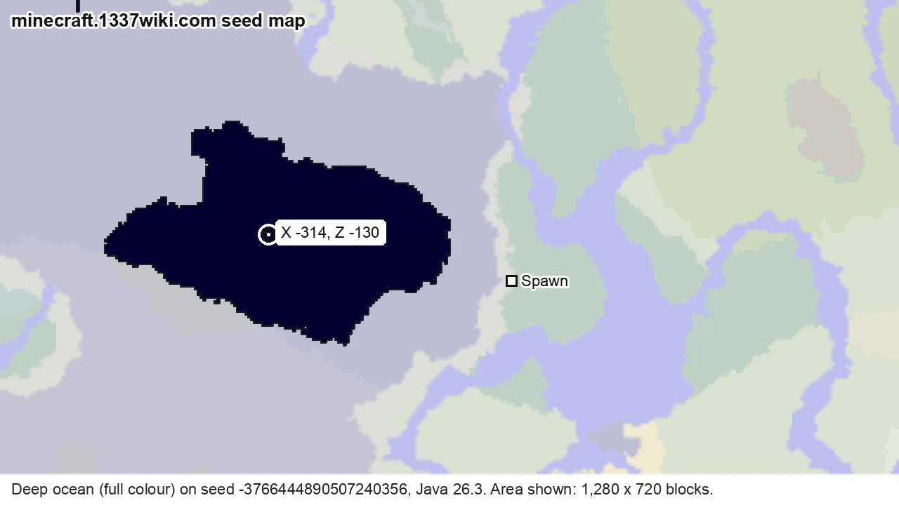 Seed map of deep ocean on Java seed -3766444890507240356 near X -314, Z -130