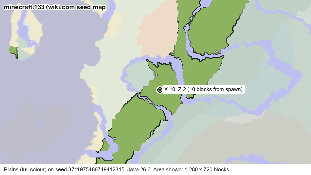 Seed map of plains on Java seed 3711975486749412315 near X 10, Z 2