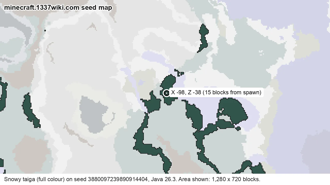 Seed map of snowy taiga on Java seed 3880097239890914404 near X -98, Z -38