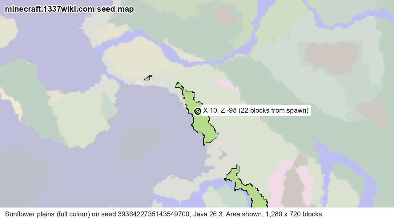 Seed map of sunflower plains on Java seed 3936422735143549700 near X 10, Z -98