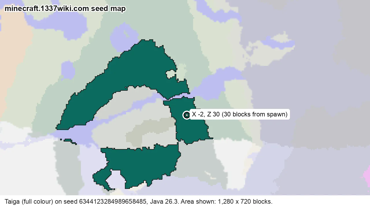 Seed map of taiga on Java seed 6344123284989658485 near X -2, Z 30