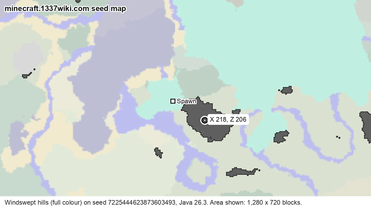 Seed map of windswept hills on Java seed 7225444623873603493 near X 218, Z 206